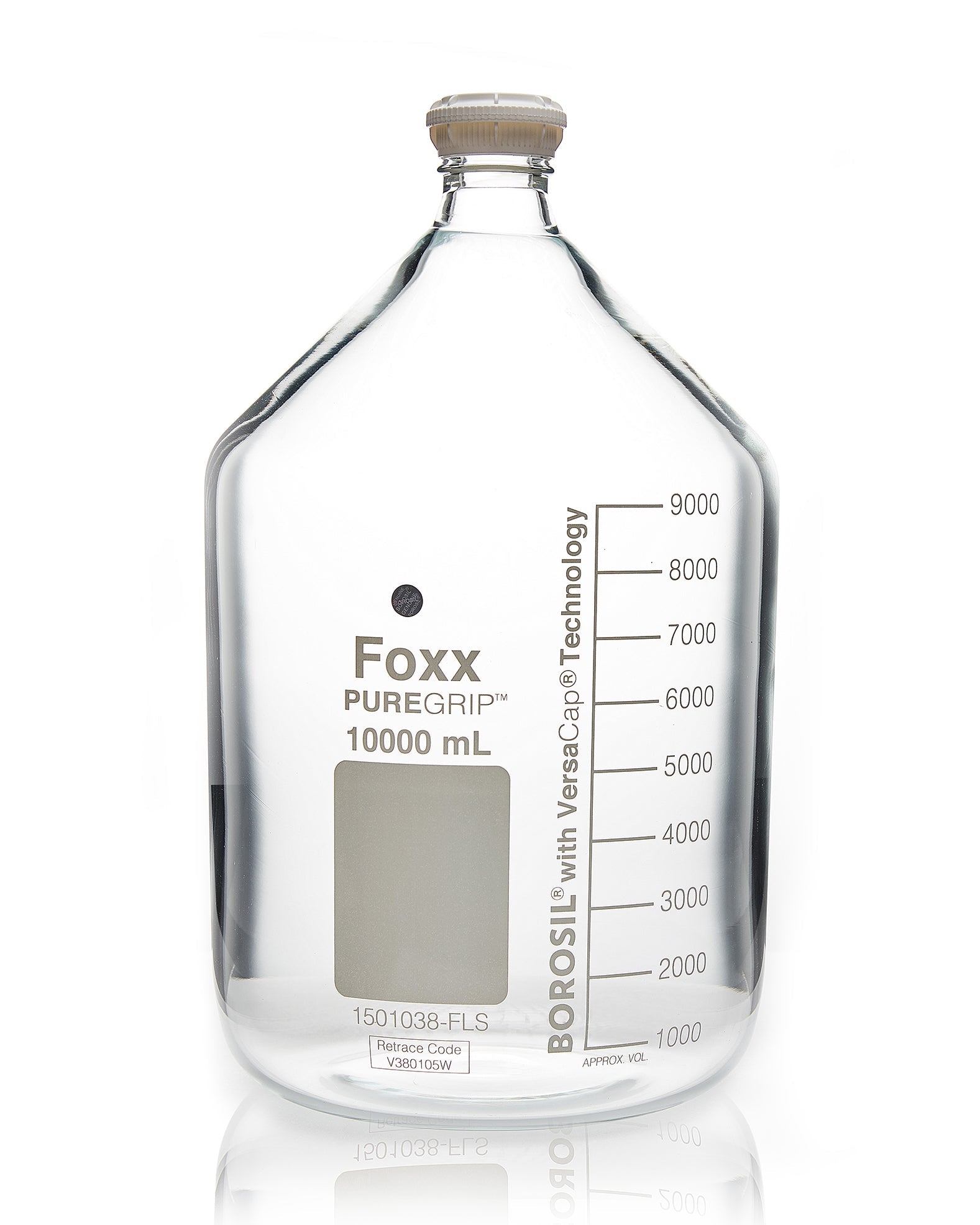 PUREGRIP® Bottles, Reagent, Transparent  Graduated with GL45 Screw Cap and Pouring Ring, 10L, 1EA PUREGRIP® Bottles, Reagent, Transparent  Graduated with GL45 Screw Cap and Pouring Ring, 10L, 1EA