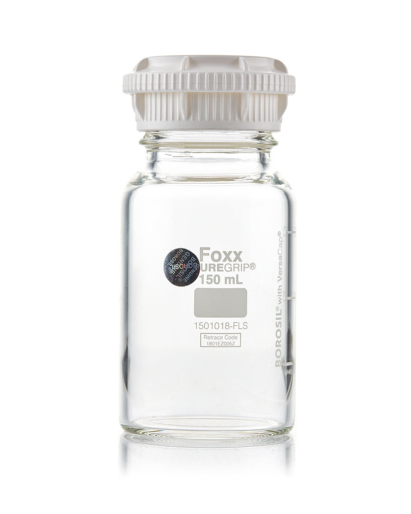 PUREGRIP® Bottles, Reagent, Transparent  Graduated with GL45 Screw Cap and Pouring Ring, 150 mL, 10/case PUREGRIP® Bottles, Reagent, Transparent  Graduated with GL45 Screw Cap and Pouring Ring, 150 mL, 10/case
