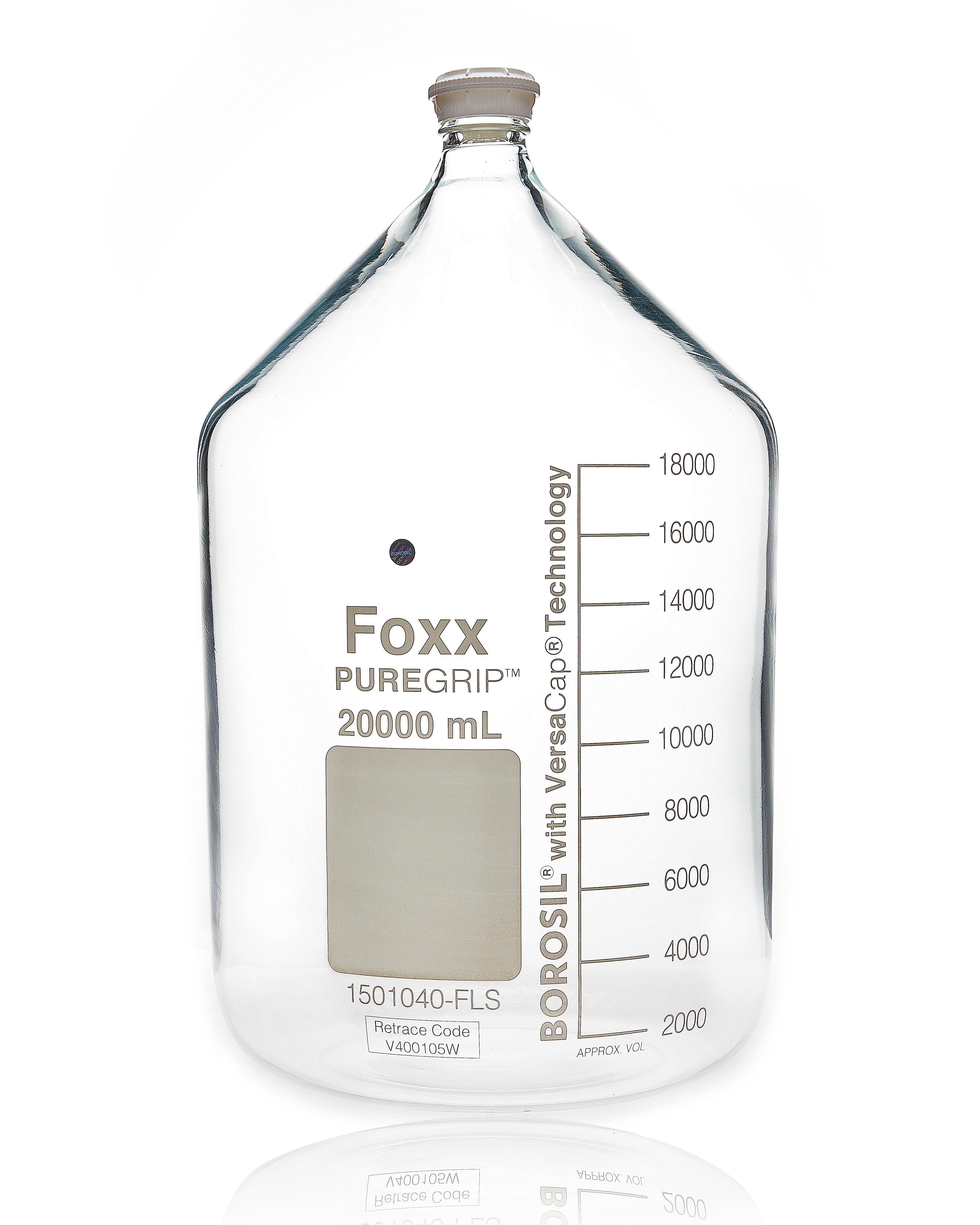 PUREGRIP® Bottles, Reagent, Transparent  Graduated with GL45 Screw Cap and Pouring Ring, 20L, 1EA PUREGRIP® Bottles, Reagent, Transparent  Graduated with GL45 Screw Cap and Pouring Ring, 20L, 1EA