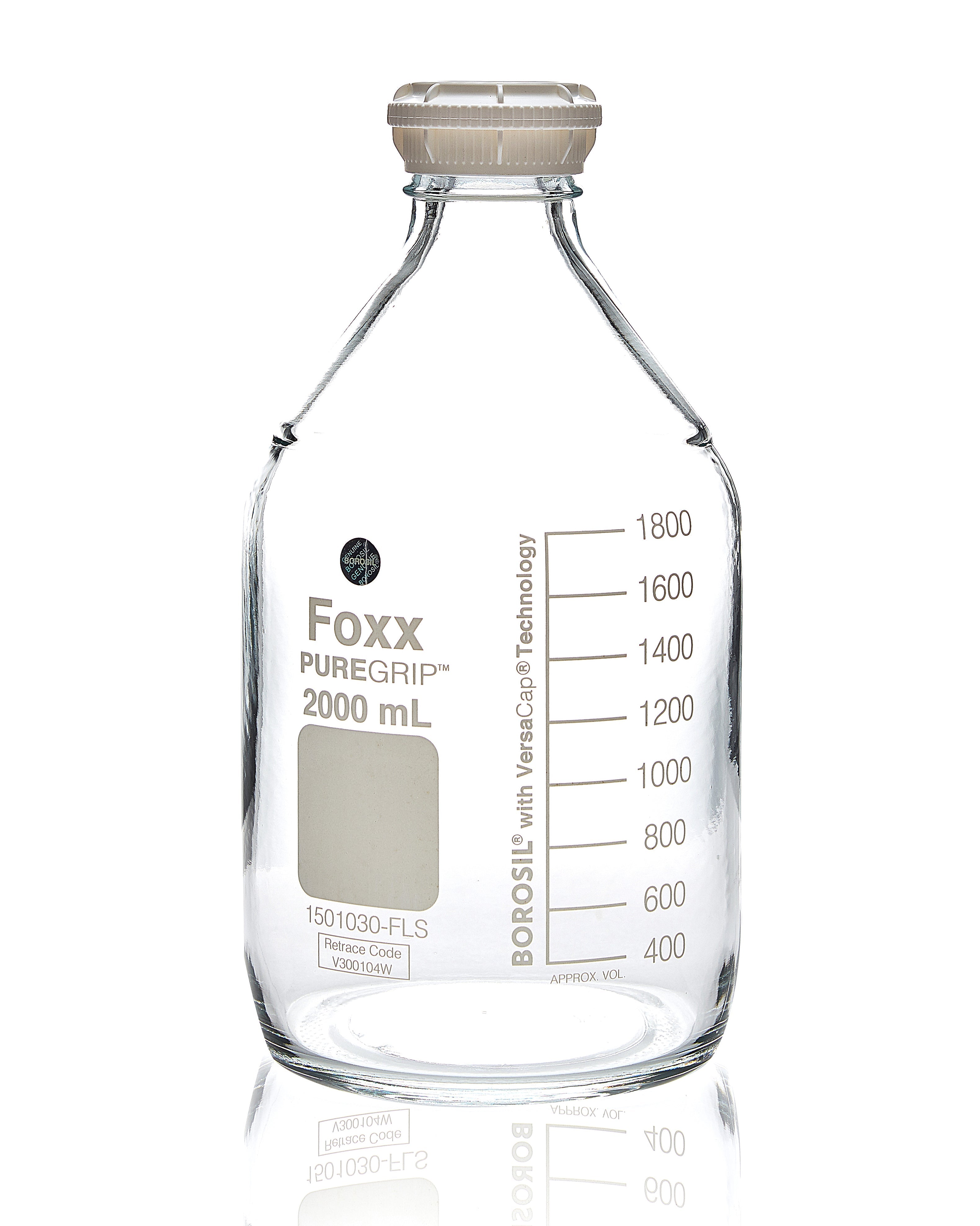 PUREGRIP® Bottles, Reagent, Transparent  Graduated with GL45 Screw Cap and Pouring Ring, 2L, 10/case PUREGRIP® Bottles, Reagent, Transparent  Graduated with GL45 Screw Cap and Pouring Ring, 2L, 10/case