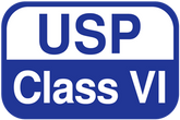 USP Class VI logo with blue border and white text