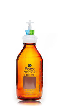 HPLC Solvent Reservoir Bottle Assembly, GL45, 1L Amber, Class VI Polytetrafluoroethylene (PTFE) Adapter, 4 Ports for 3.2mm(1/8") and/or 1.6mm(1/16") OD Tubing