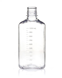 EZBio® Square Bottle, 1L, PETG, Non-Sterile, 38-430mm Neck, No Cap, 12/pk