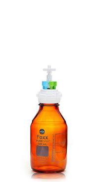 HPLC Solvent Reservoir Bottle Assembly, GL45, 500mL Amber, Class VI Polytetrafluoroethylene (PTFE) Adapter, 6 Ports for 3.2mm(1/8") and/or 1.6mm(1/16") OD Tubing