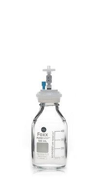 HPLC Solvent Reservoir Bottle Assembly, GL45, 500mL Clear, Class VI Polytetrafluoroethylene (PTFE) Adapter, 1 Ports for 3.2mm(1/8") or 1.6mm(1/16") OD Tubing