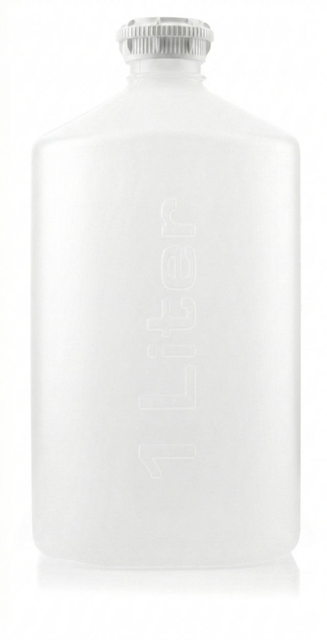 White bottle with a silver cap on a white background