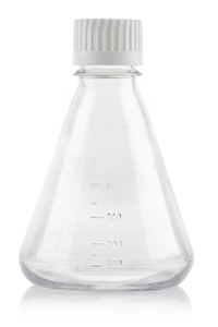 EZBio®pure® 500mL non-sterile Erlenmeyer Flask with baffle base and VersaCap® 38-430, designed for improved mixing and oxygenation in lab settings | img_1 | Foxx Life Sciences Global | shopfls.com