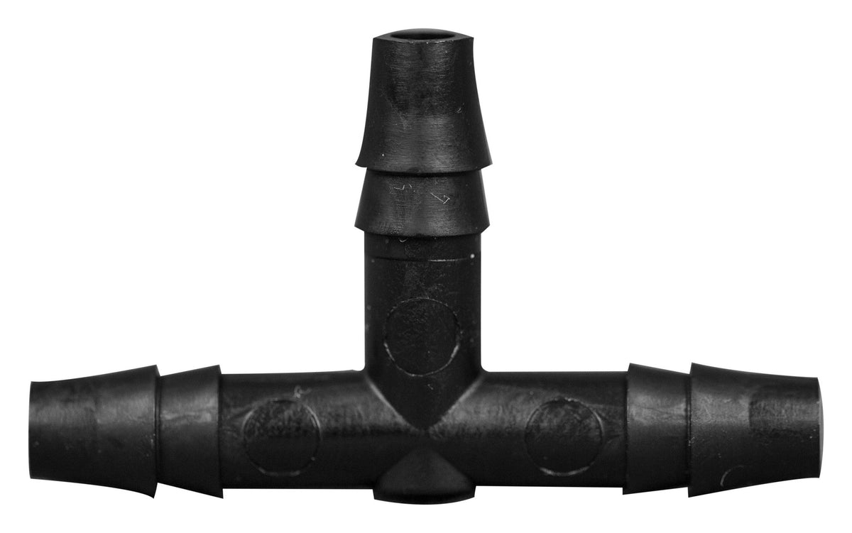 T Connector Fitting Pack, Polyethylene, 1/4" Hose Barb x 1/4" Hose Barb to 1/4" Hose Barb, 100/pk