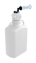 EZwaste® Safety Vent Carboy 10L HDPE with VersaCap® 83B, 4 ports for 1/8" OD Tubing, 3 ports for 1/4" OD Tubing