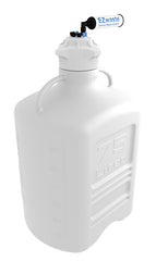 EZwaste® XL Safety Vent Carboy 75L High Density Poly Ethylene (HDPE) with VersaCap® 120mm, 4 Ports for 1/8'' OD Tubing, 3 Ports for 1/4