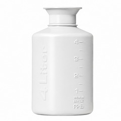 A matte white plastic water bottle with embossed measurement markings and the vertical text '4 Liter' on the side, shown against a plain white background.