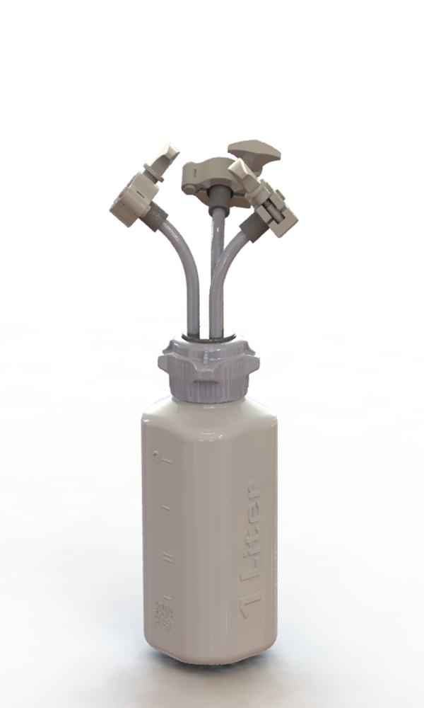 EZBio® 1L PP rigid reservoir with 53B VersaCap® featuring 3 Mini TC ports, non-sterile bioprocess bottle