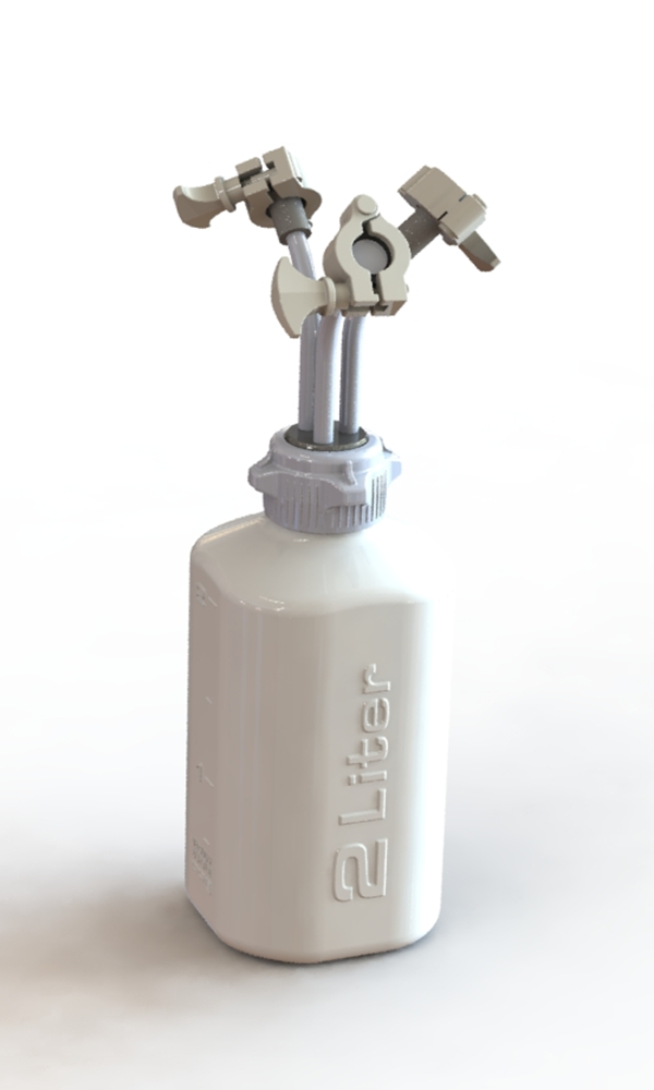 EZBio® 2L PP rigid reservoir with 53B VersaCap® and 3 Mini TC ports, non-sterile fluid container