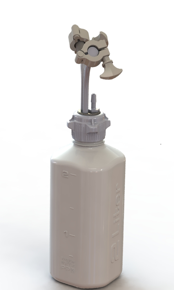 EZBio® 2L PP rigid reservoir with 2 Mini TC ports and 3/8" hose barb, non-sterile setup