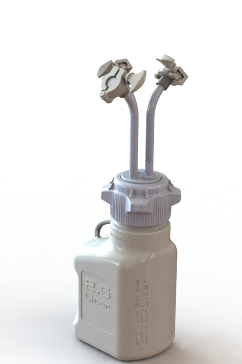 EZBio® 2.5L PP rectangular carboy with 83B VersaCap®, 3 Mini TC ports and 3/8" hose barb, non-sterile