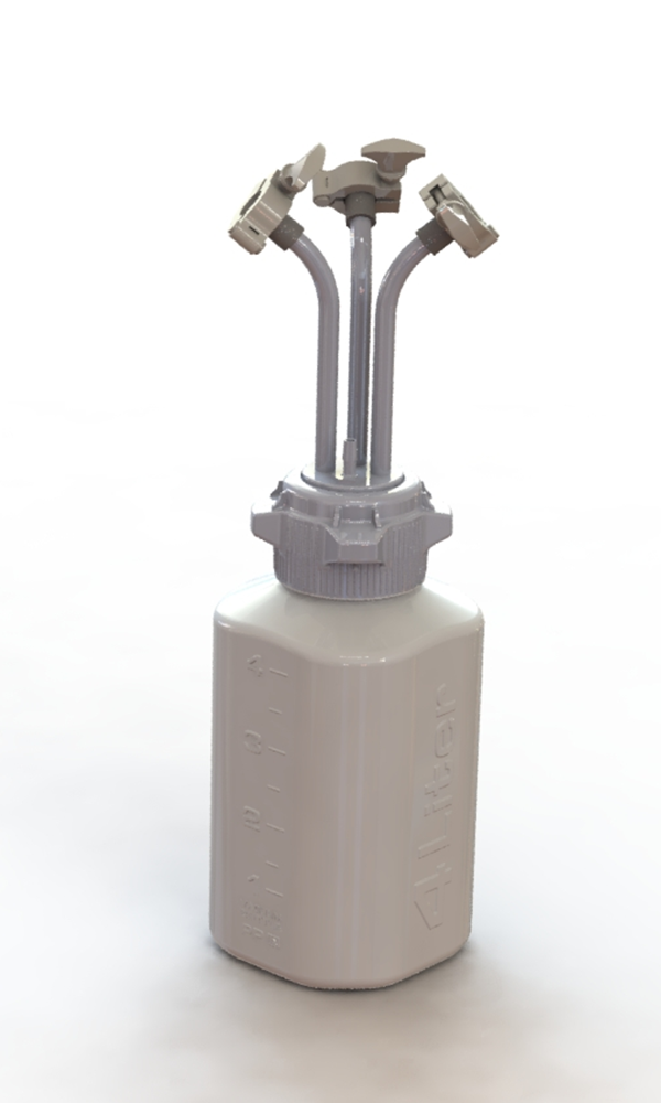 EZBio® 4L PP rigid reservoir with 83B VersaCap®, 3 Mini TC ports, and 3/8" hose barb, non-sterile