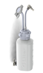 EZBio® 4L PP reservoir with Mini TC, Maxi TC, 3/8" hose barb, and bottom Mini TC, non-sterile configuration