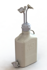 EZBio® 10L PP rectangular carboy with Mini TC, Maxi TC, 3/8" hose barb, and bottom Maxi TC, non-sterile