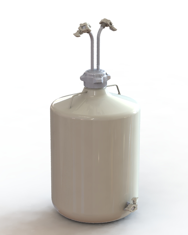 EZBio® 50L PP round carboy with 83B VersaCap®, 3 Mini TC ports, 3/8" hose barb, and bottom Mini TC, non-sterile