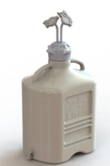 EZBio® 75L PP rectangular carboy with 3 Maxi TC ports, 3/8" hose barb, and bottom Mini TC, non-sterile