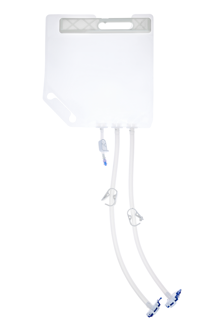 EZBio® Ultra Bag Assembly, 5000mL (5L), PE Bag, 2x 1/4" HB port, 1x1/4" HB port with needleless Luer insert TPE Tubing, Sterile, 10/CS