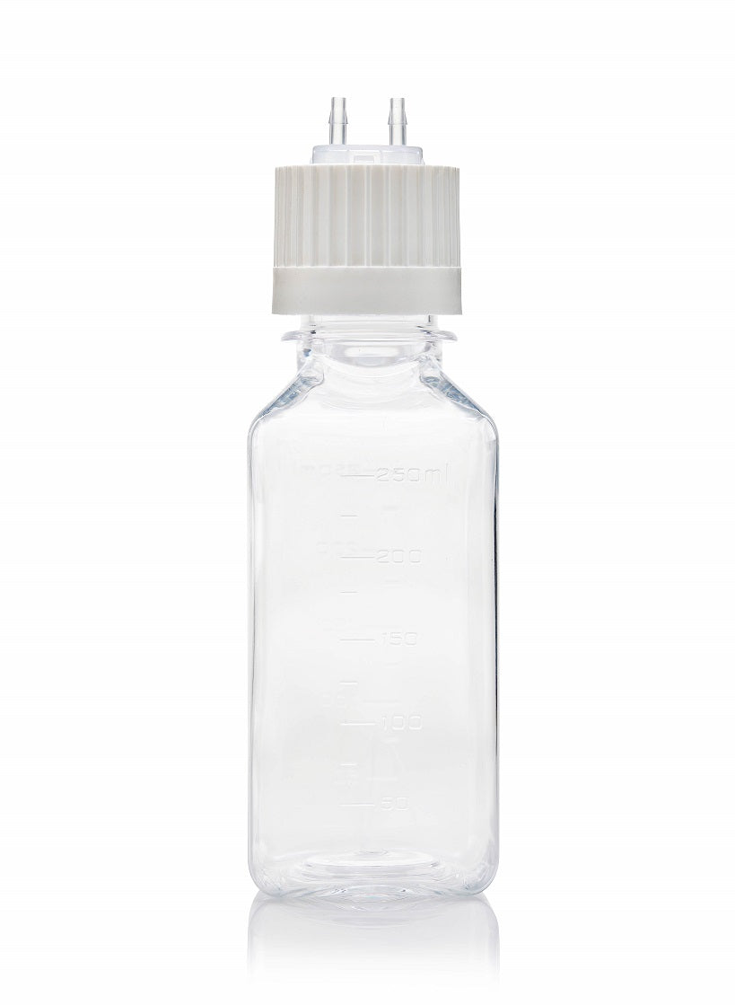 EZBio® TS Bottle Assy, PETG, 250mL, Versacap White 38-430 w/ 2x1/8" HB w/o Tubing, NS, 10/CS