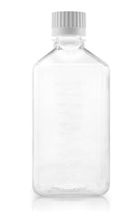 Single use PETG media bottle - square shaped; space saving and sterile