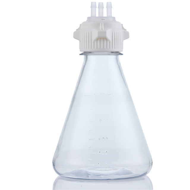 EZBio MTO 1L Flask 3x 1/4 inch Cap Adapter Flat Base 53B VersaCap Non Sterile