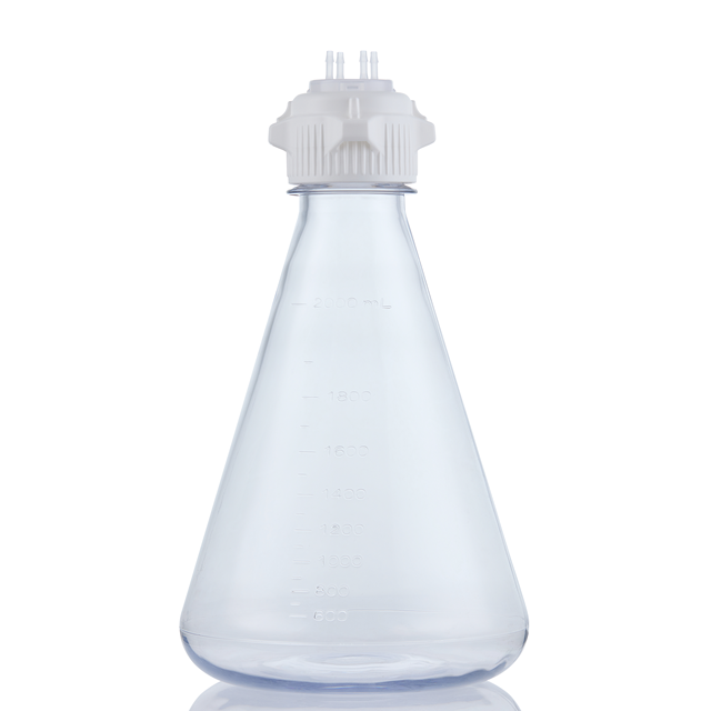 EZBio MTO 2L Flask 4x 1/8 inch Cap Adapter Baffled Base 53B VersaCap Non Sterile