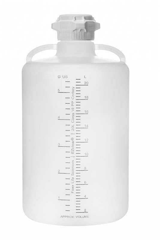 EZclear® Round Carboy 20L, PP, Class VI, 83B Closed VersaCap®, Non-Sterile