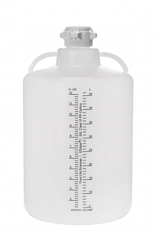 EZclear® Round Carboy 50L, PP, Class VI, 83B Closed VersaCap®, Sterile