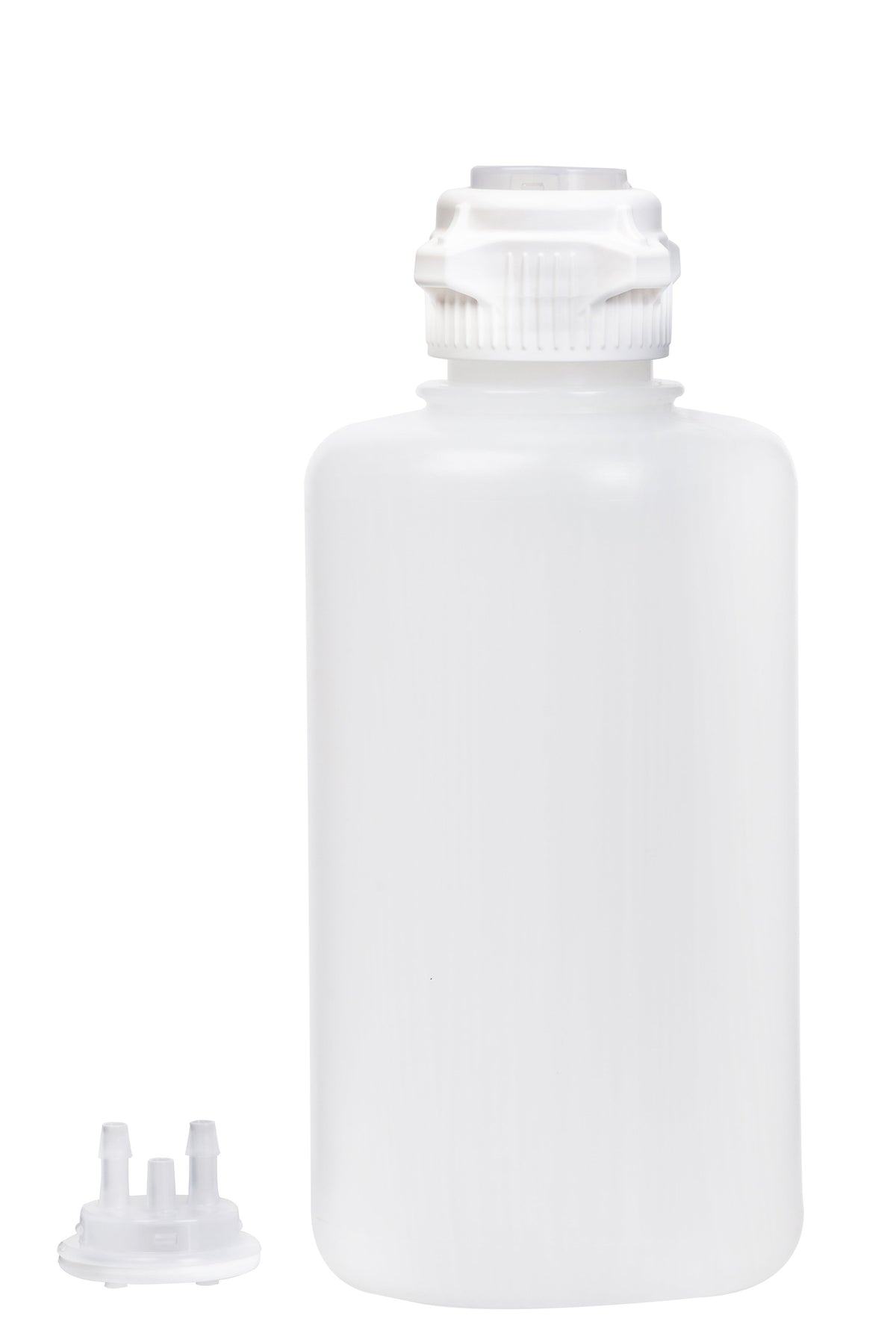 Round EZLabpure™ Polypropylene (PP) Vacuum Bottle, 2 L, Open VersaCap® 53B, With Closed and 2x1/4" HB Adapters, 1/EA