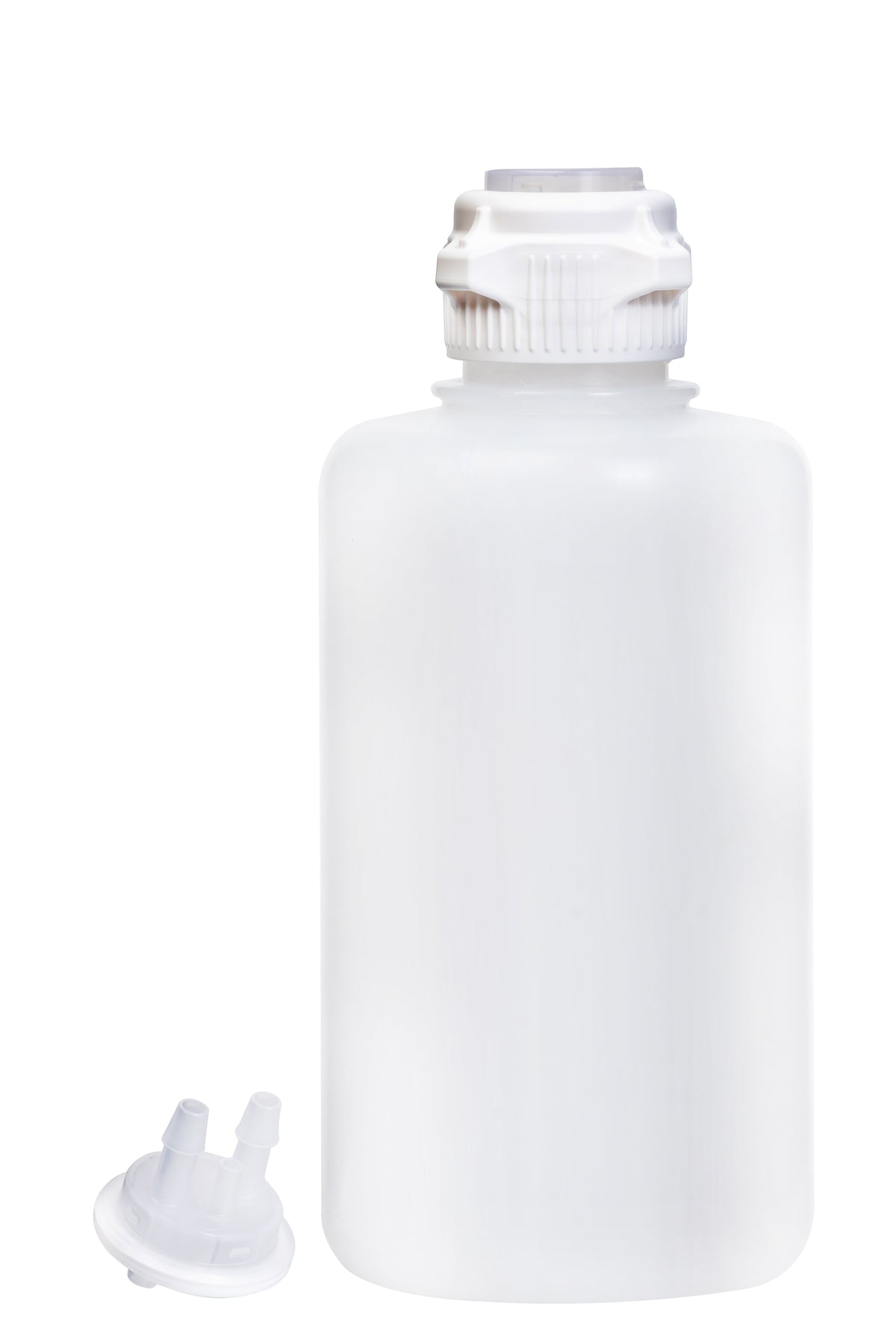 Round EZLabpure™ Polypropylene (PP) Vacuum Bottle, 2 L, Open VersaCap® 53B, With Closed and 2x5/16" HB Adapters, 1/EA