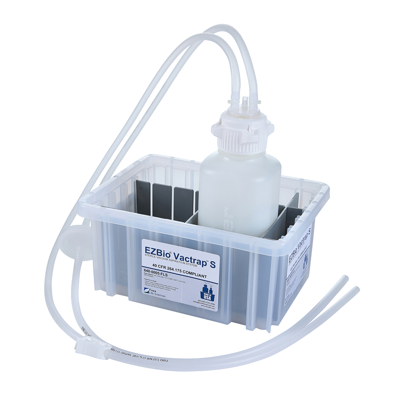 EZBio Vactrap S ™ High Density Poly Ethylene (HDPE) (Bleach-Compatible), 1L, Natural Bin, 1/4" ID Tubing, Sterile