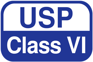 USP Class VI logo with blue border and white text