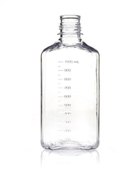 EZBio® Square Bottle, 1L, Polycarbonate (PC), Non-Sterile, 38-430mm Neck, No Cap, 12/pk