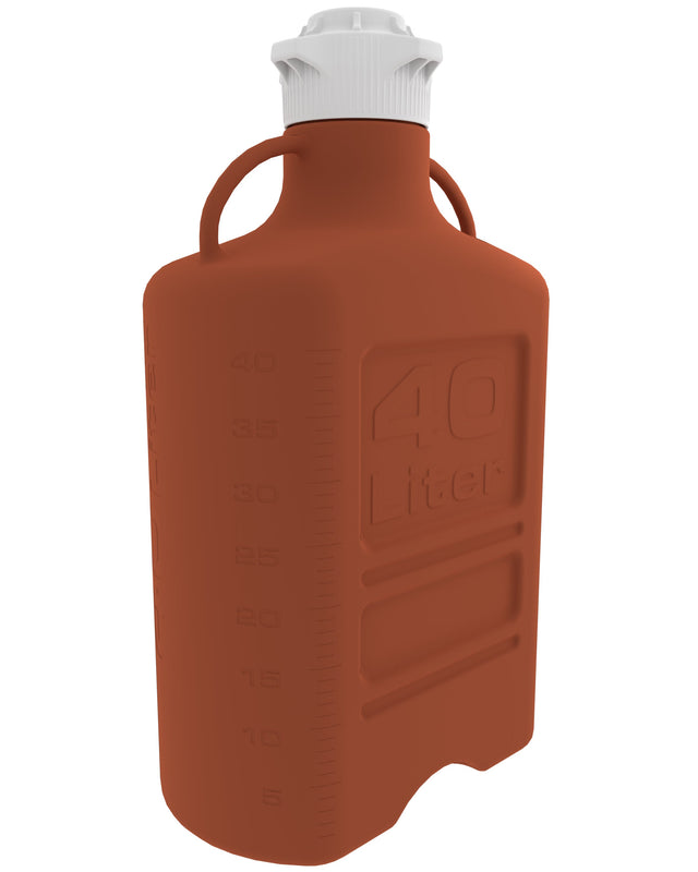 EZBio® Carboy, Amber High Density Poly Ethylene (HDPE), 40L, No Spigot, VersaCap® 120mm, Double Bagged, Non Sterile