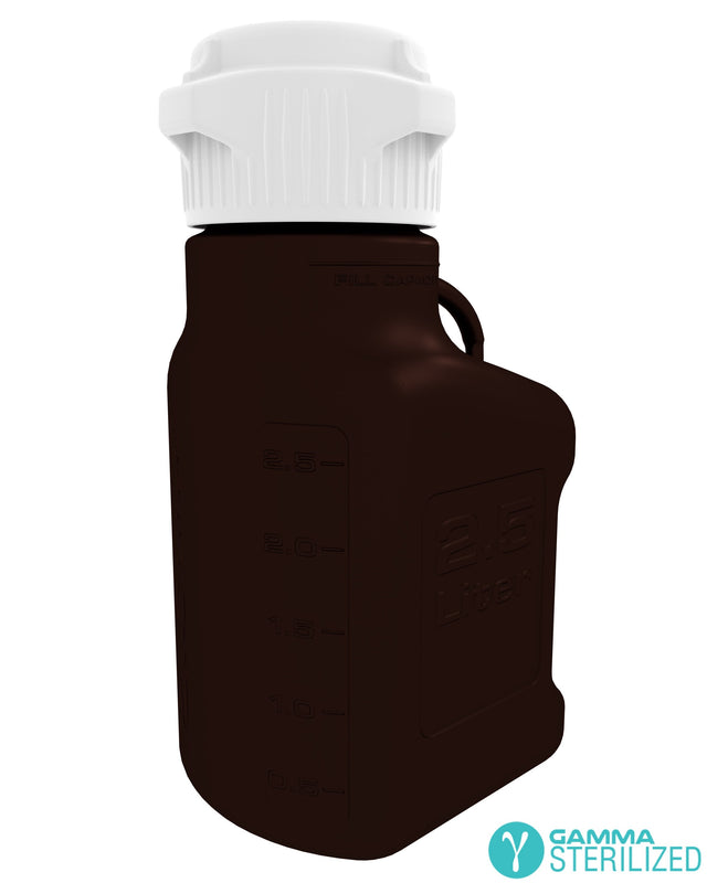 EZBio® 2.5L (0.5 GAL) Dark Amber Polypropylene (PP) Carboy with VersaCap® 83B, Double Bagged, Gamma Sterilized