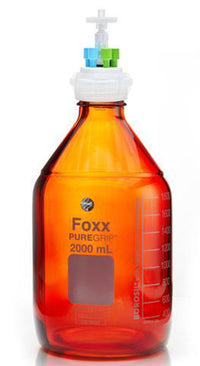 HPLC Solvent Reservoir Bottle Assembly, GL45, 2L Amber, Class VI Polytetrafluoroethylene (PTFE) Adapter,  4 Ports for 3.2mm(1/8") and/or 1.6mm(1/16") OD Tubing
