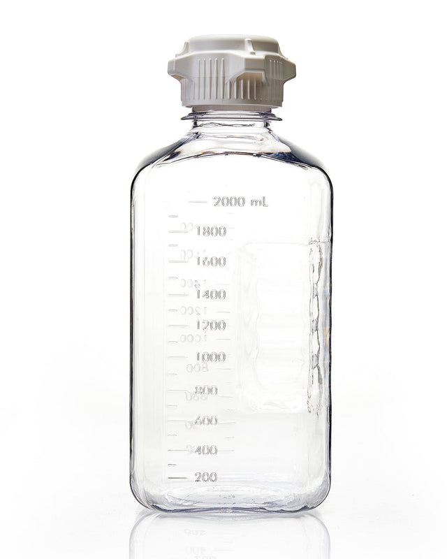 EZBio® Square Bottle, 2L, PETG, Sterilized, 53B Versacap®, 6/pk