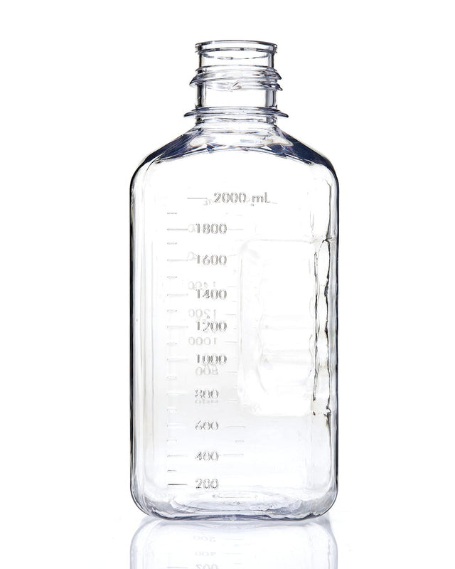 EZBio® Square Bottle, 2L, PETG, Non-Sterile, 53B Neck, No Cap, 6/pk