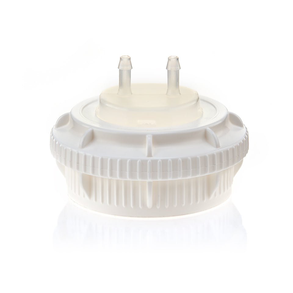 EZBio® GL45 Open Cap & Molded 2x 1/8" HB, White PP for Plastic Bottles