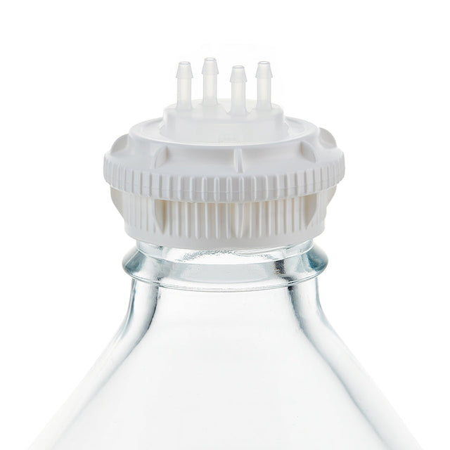 EZBio® GL45 Open Cap & Molded 4x 1/8" HB, White PP for Glass Bottles