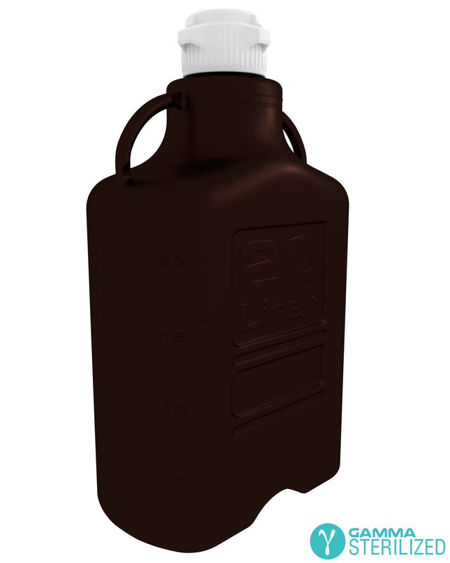 EZBio® 20L (5 GAL) Dark Amber Polypropylene (PP) Carboy with VersaCap® 83B, Double Bagged, Gamma Sterilized