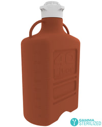 EZBio® 40L (10 GAL) Amber High Density Poly Ethylene (HDPE) Carboy with VersaCap® 120mm, Double Bagged, Gamma Sterilized