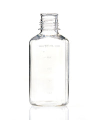 EZBio® Square Bottle, 500mL, Polycarbonate (PC), Non-Sterile, 38-430mm Neck, No Cap, 12/pk