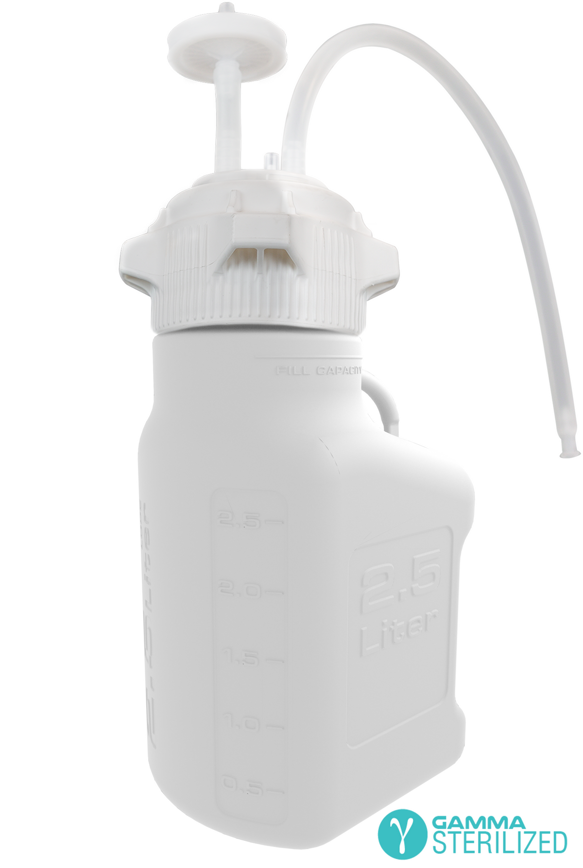 EZBio® Single Use Carboy Assembly, 2.5L, Polypropylene (PP), VersaCap® 83B, TPE Tubing w/ Dip Tube, Gamma Sterilized, 1/EA