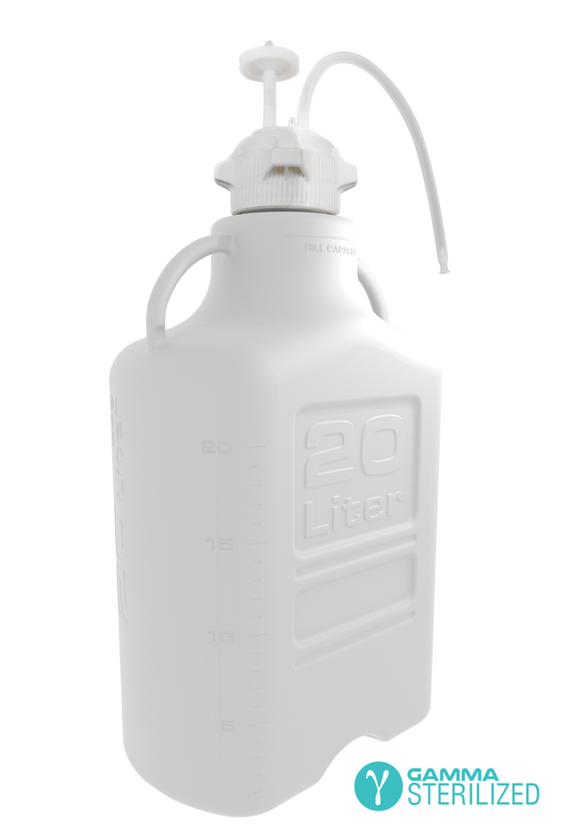 EZBio® Single Use Carboy Assembly, 20L, Polypropylene (PP), VersaCap® 83B, TPE Tubing w/ Dip Tube, Gamma Sterilized, 1/EA