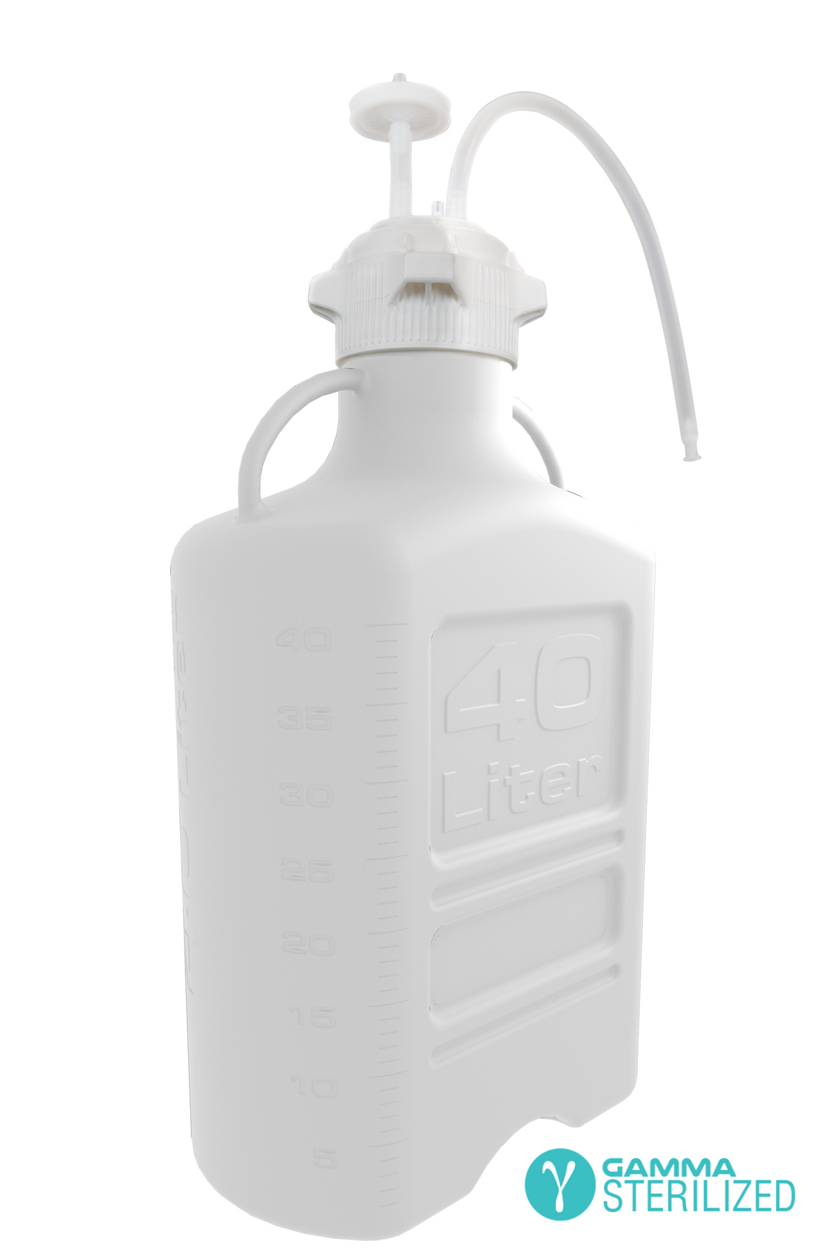 EZBio® Single Use Carboy Assembly, 40L, Polypropylene (PP), VersaCap® 120mm, TPE Tubing w/ Dip Tube, Gamma Sterilized, 1/EA