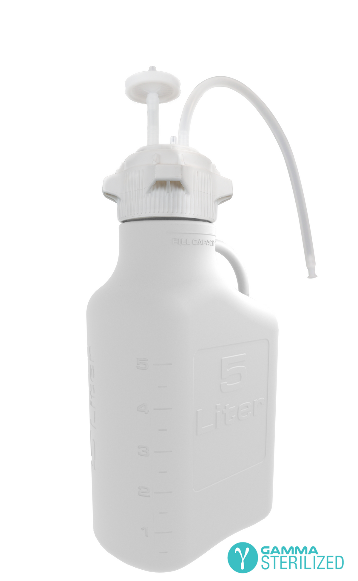 EZBio® Single Use Carboy Assembly, 5L, Polypropylene (PP), VersaCap® 83B, TPE Tubing w/ Dip Tube, Gamma Sterilized, 1/EA